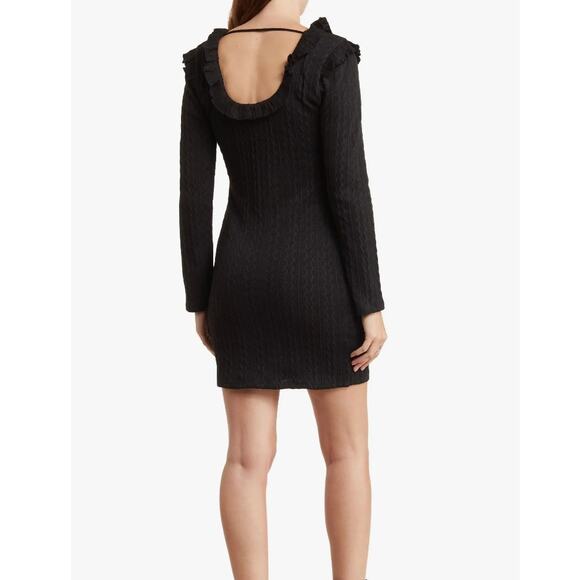 19 Cooper Ruffle Long Sleeve Knit Dress Black Size L Goth Coquette Minidress - Picture 2 of 12